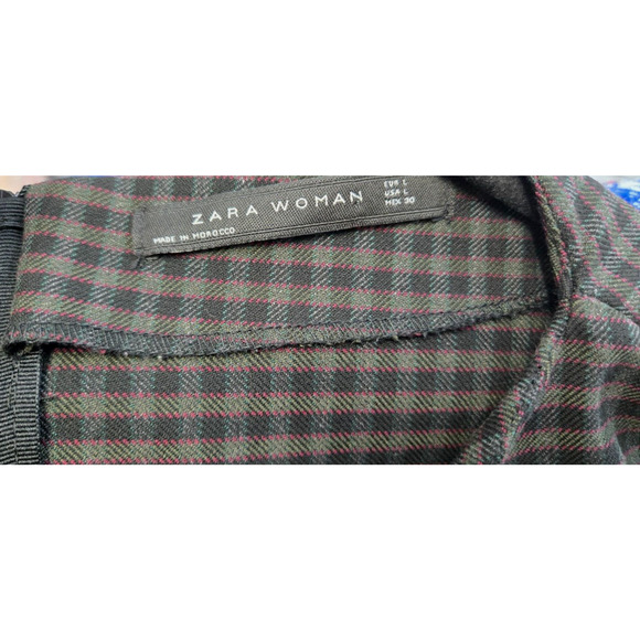 Zara Checkered Gingham Shift Dress Large Black Green Tartan Pencil Half Sleeve - Picture 6 of 15